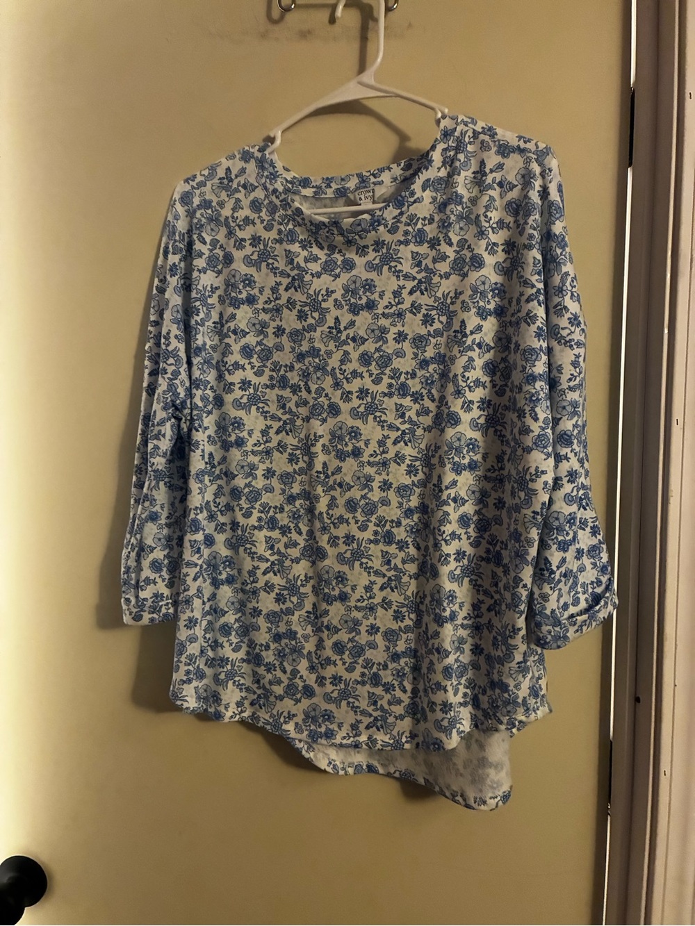 Blue & White High -Low Ladies Top
